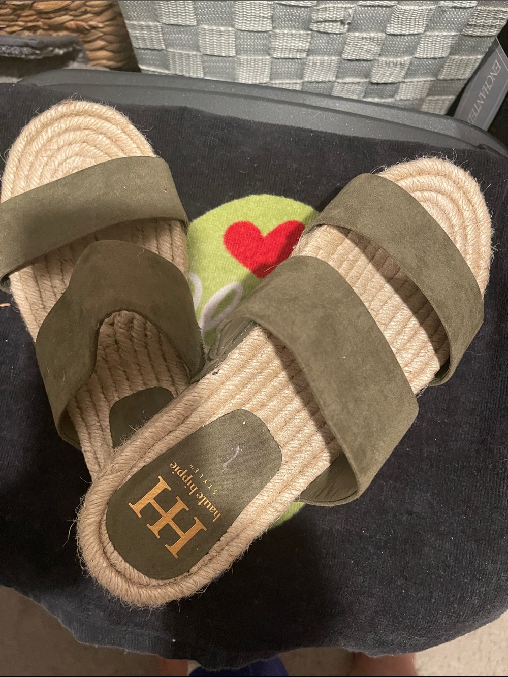 Haute Hippie Olive Suede Double-Strap Rope Footbed Sandals